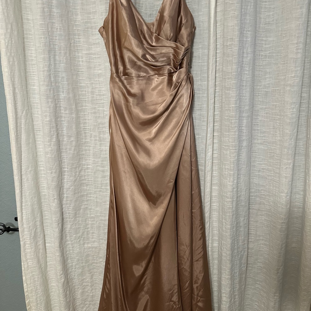 Galina Signature Charmeuse Draped Elegant Satin Bridemaid Dress in Sand